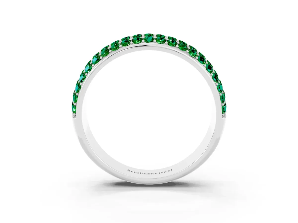 Three-Row Round Emerald Eternity Band with Shared Prong Setting Platinum