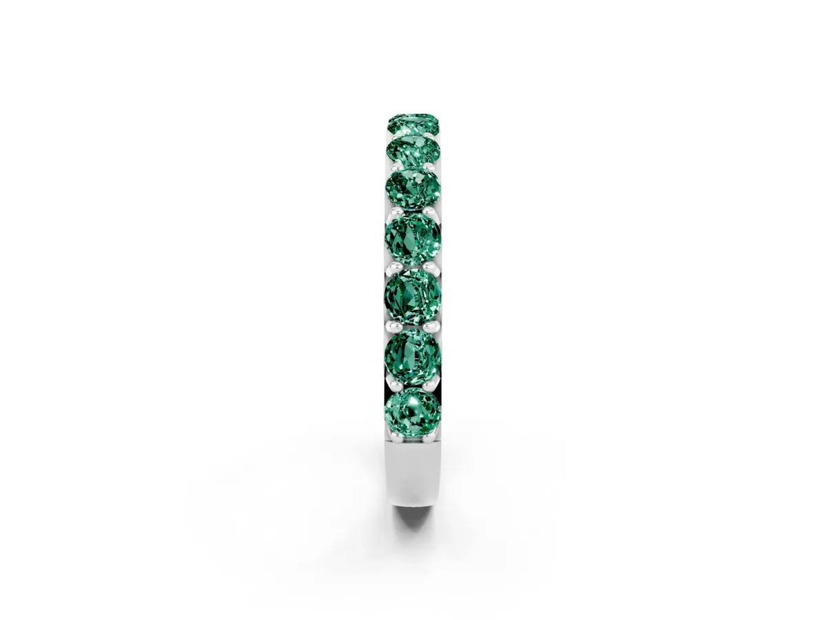 Round Green Sapphire Half Eternity Band with Classic Prong Setting Silver