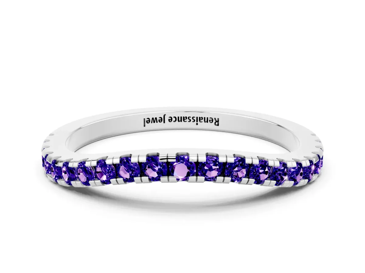 Round Tanzanite Pavé Half Eternity Band with Shared Prong Setting Platinum