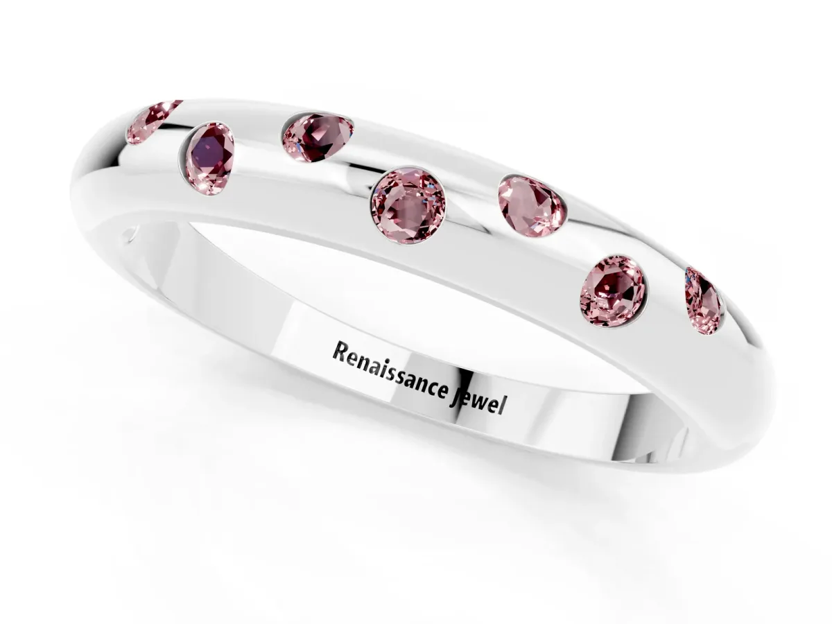 Round Morganite Flush-Set Comfort Fit Band Platinum