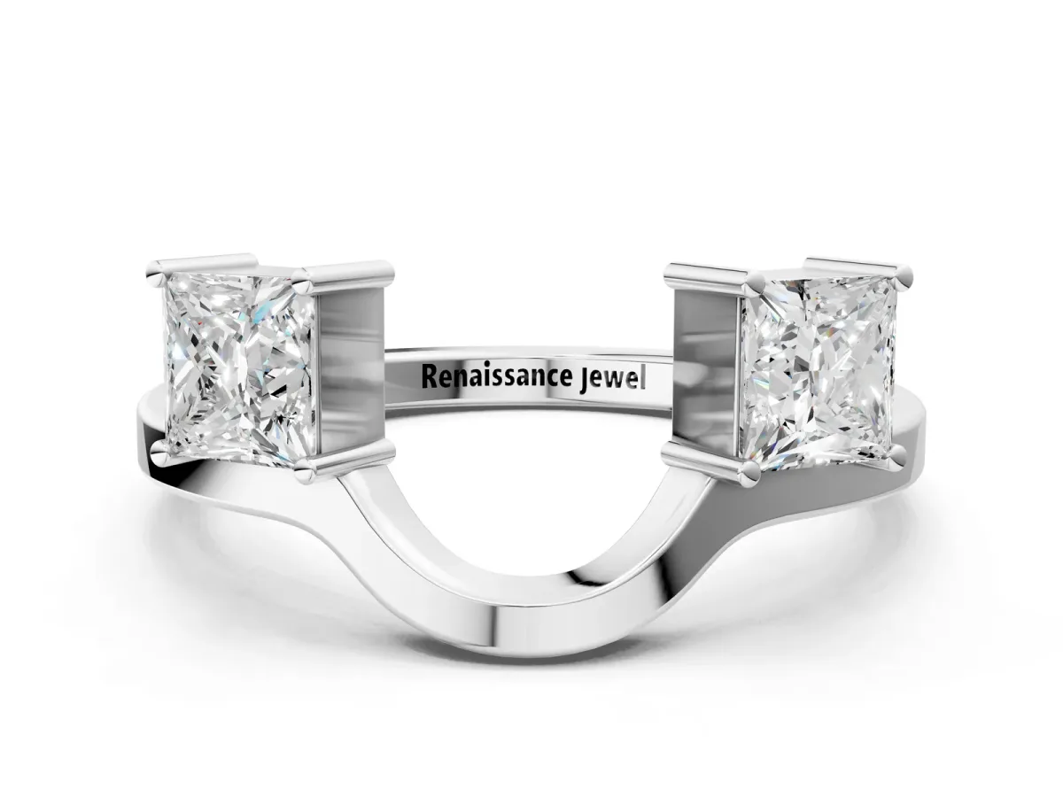 Princess Cut Diamond Two-Stone Open Band Ring with Four-Prong Setting White gold