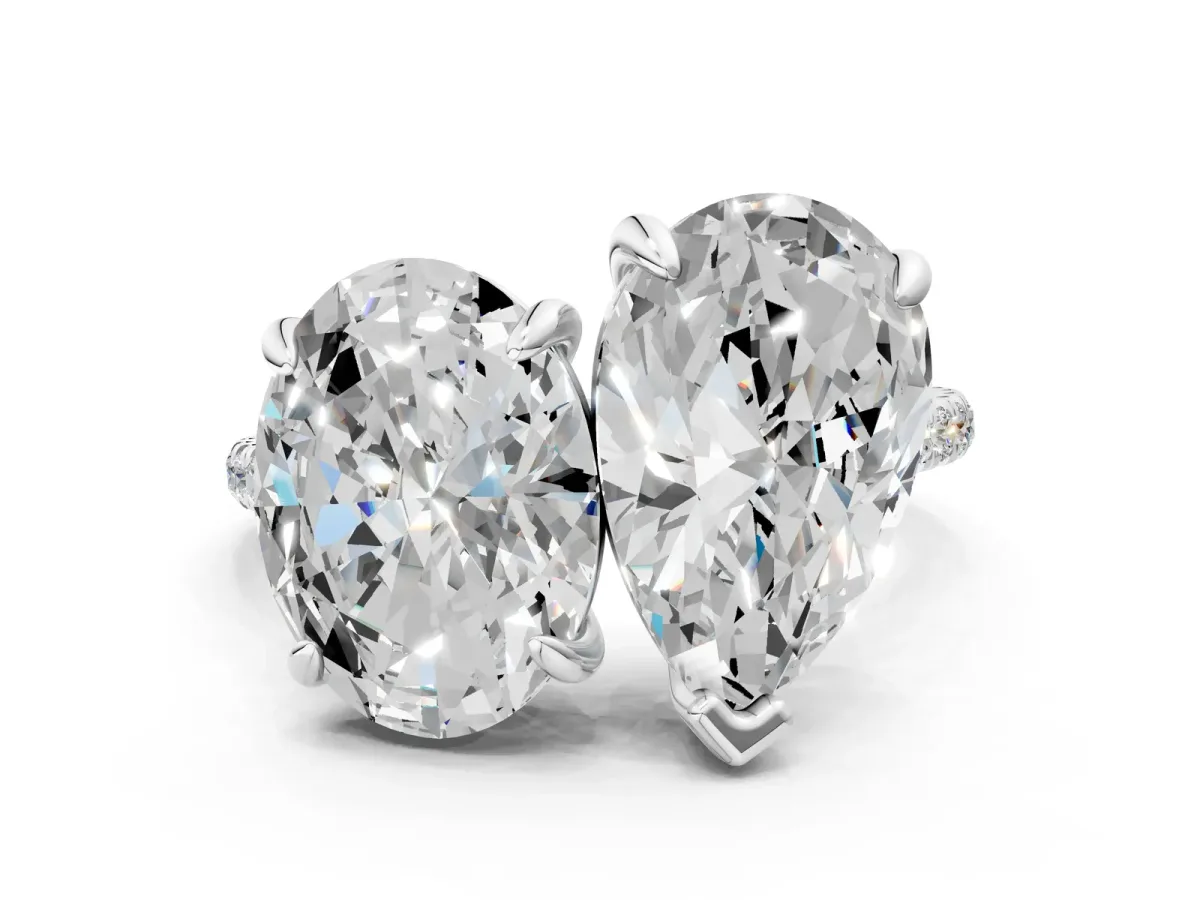 Oval and Pear Toi Moi Ring with Prong Setting and Micro Pave Band Platinum