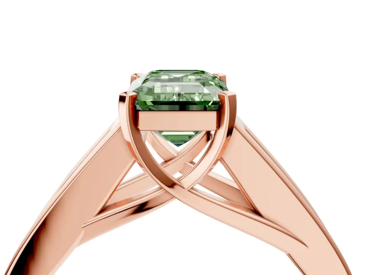 Fancy Green Emerald Cut Cut Channel Set Solitaire Ring with Four-Prong Setting Rose gold