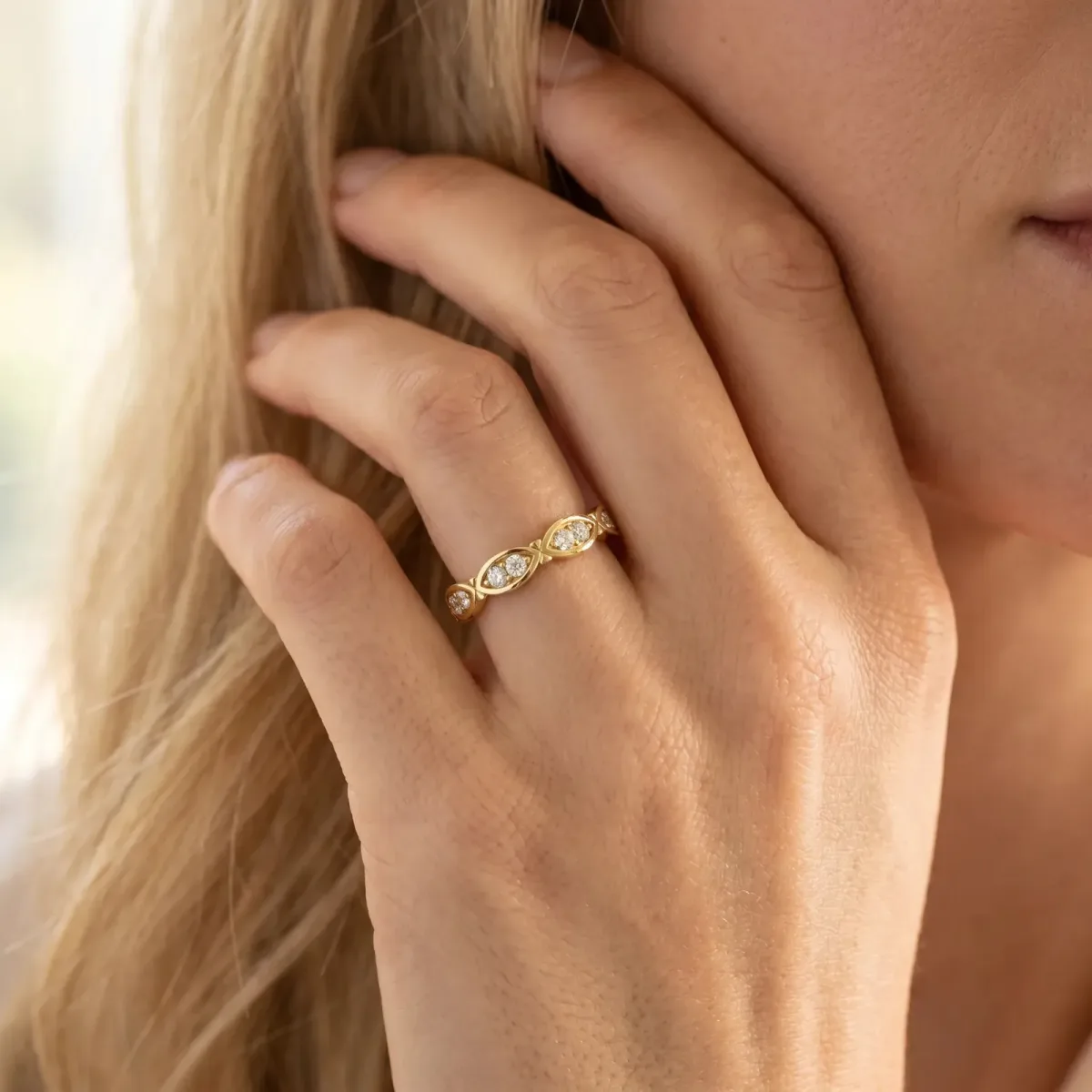Marquise Diamond Bezel Set Eternity Band Yellow gold