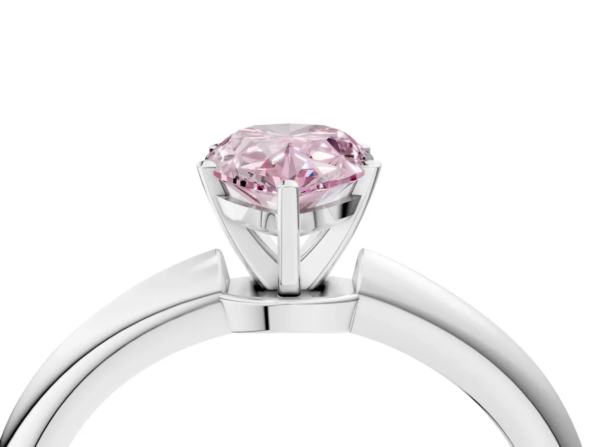 Fancy Pink Pear Cut Diamond Solitaire Ring with Six-Prong Setting and Classic Band Silver