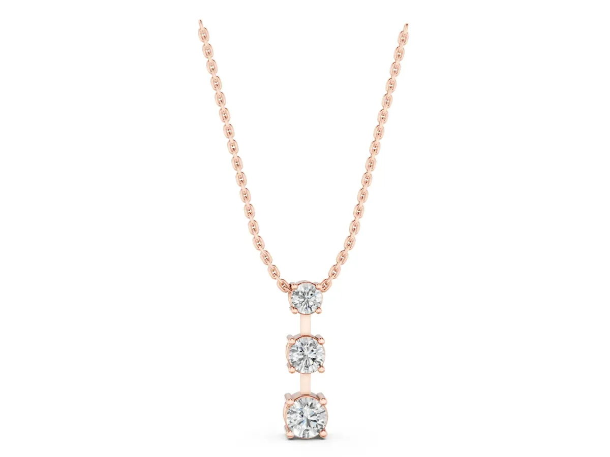Round Diamond Triple Bar Pendant with Four-Prong Setting Rose gold