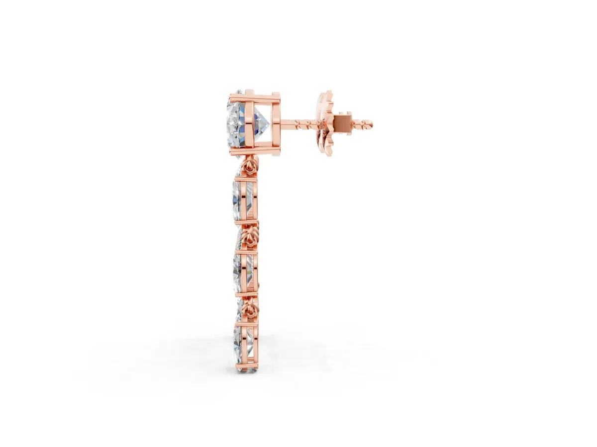 Oval Cut Diamond Multi-Row Drop Earrings Rose gold