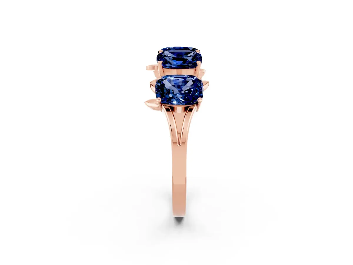 Emerald Cut Blue Sapphire Prong-Set Half Eternity Band Rose gold