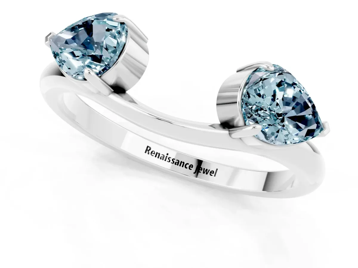Two-Stone Pear Aquamarine Bypass Ring with Prong Setting White gold