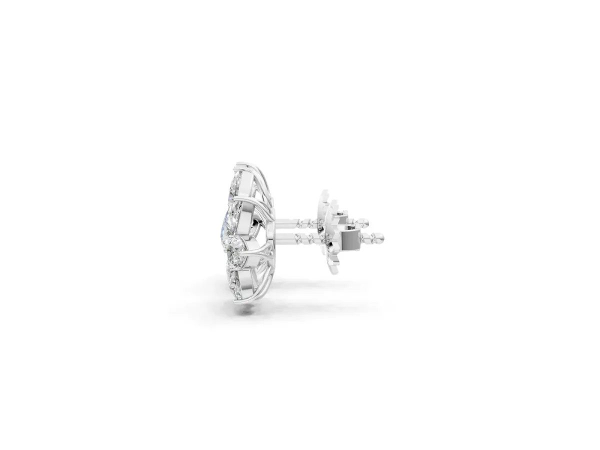 Pear and Marquise Diamond Floral Cluster Stud Earrings White gold