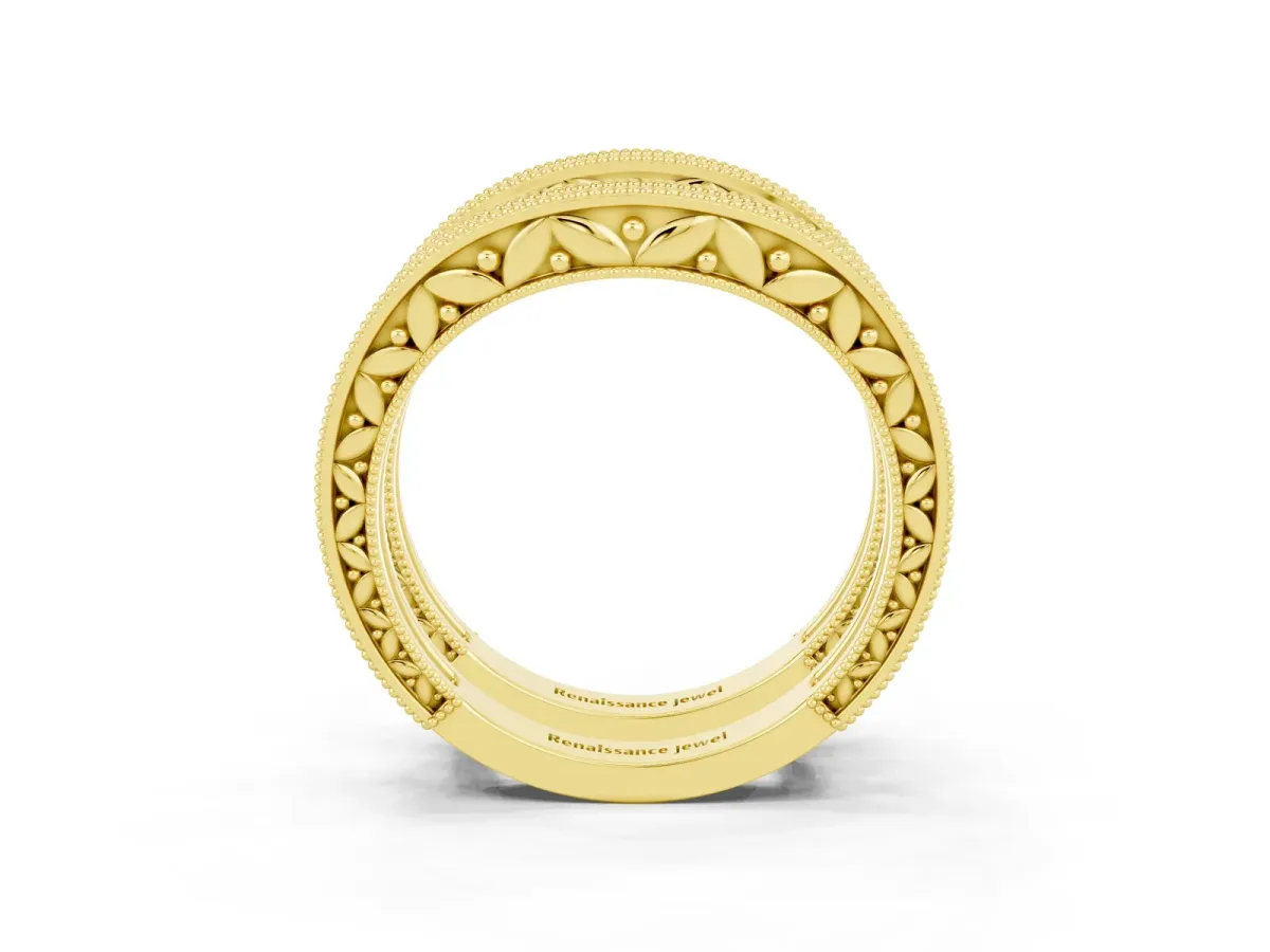 Round Peridot Milgrain Eternity Band with Channel Setting Yellow gold