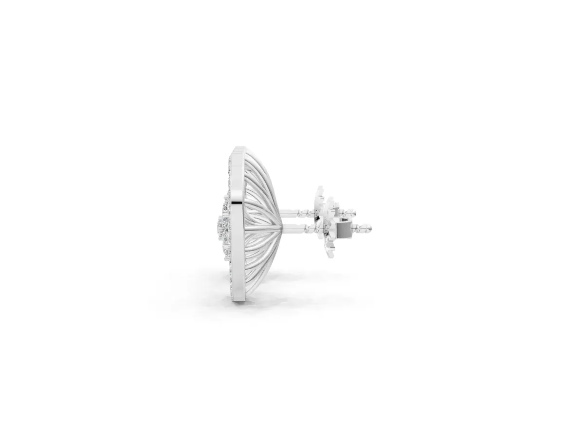 Round Diamond Open Heart Cluster Stud Earrings Platinum