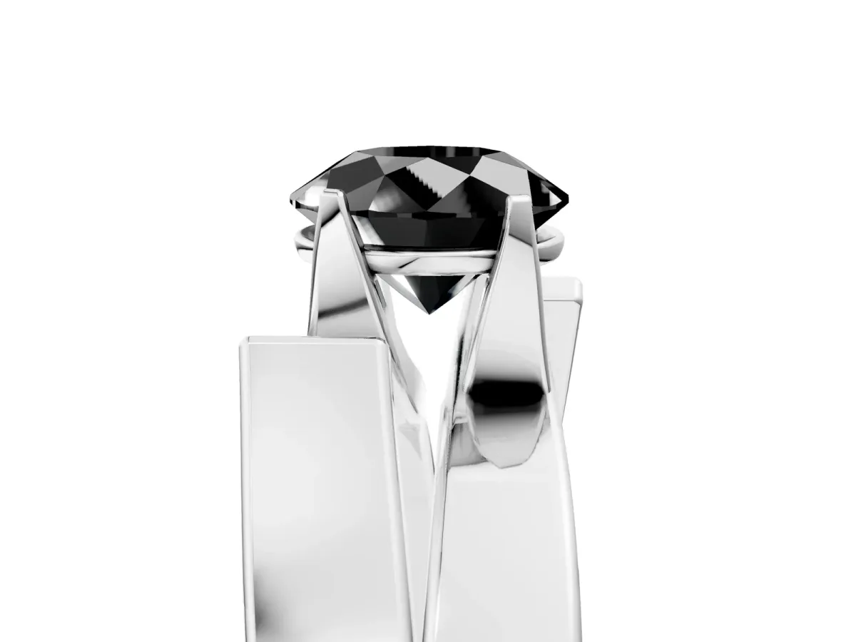 Fancy Black Modern Tension Set Round Cut Diamond Solitaire Wide Band Ring Platinum