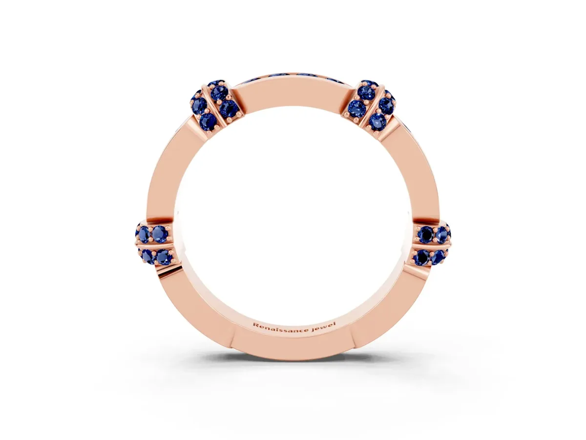 Pavé Round Blue Sapphire Link Band with Bezel Setting Rose gold