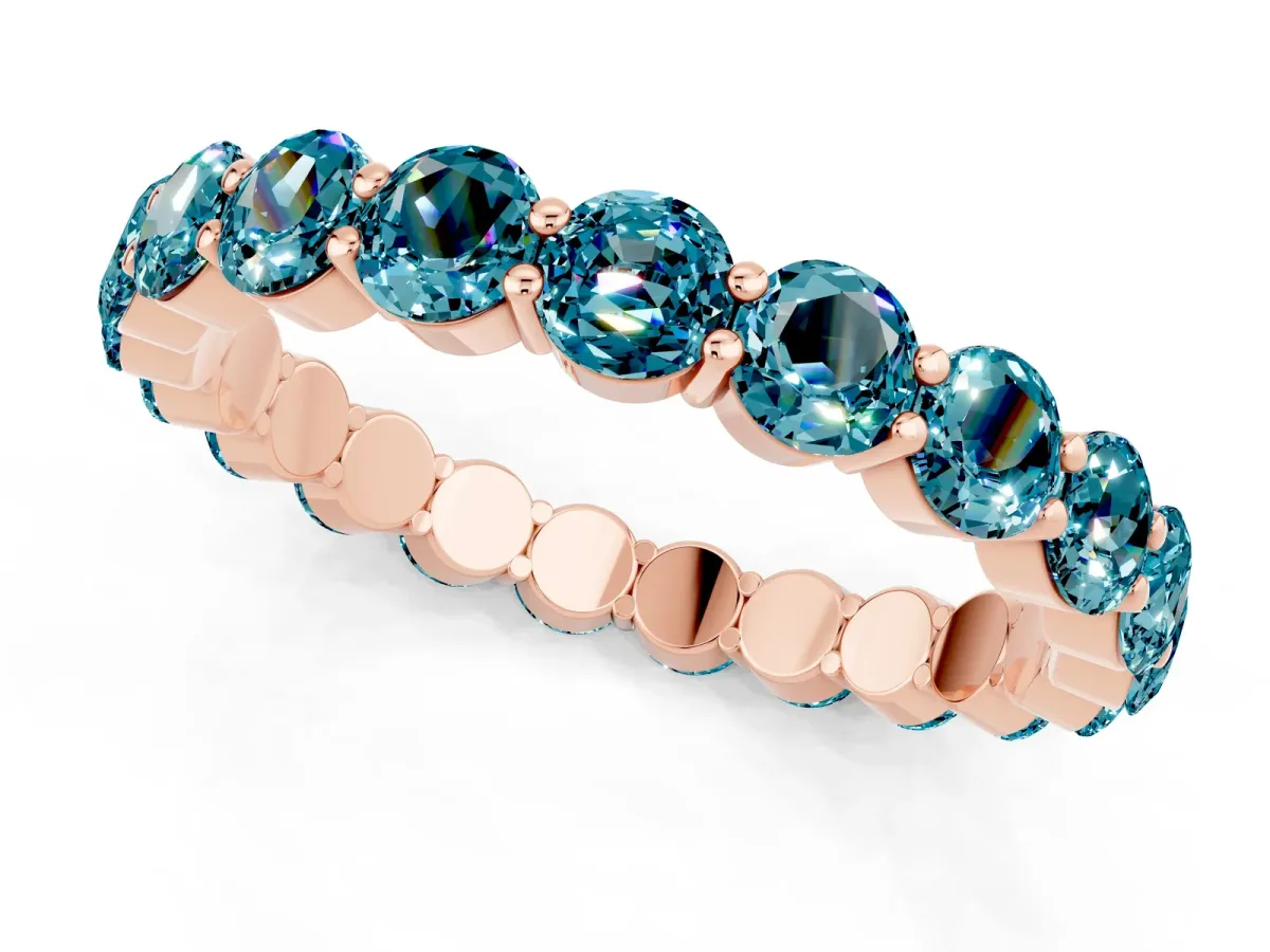 Round Blue Topaz Eternity Band with U-Prong Setting Rose gold