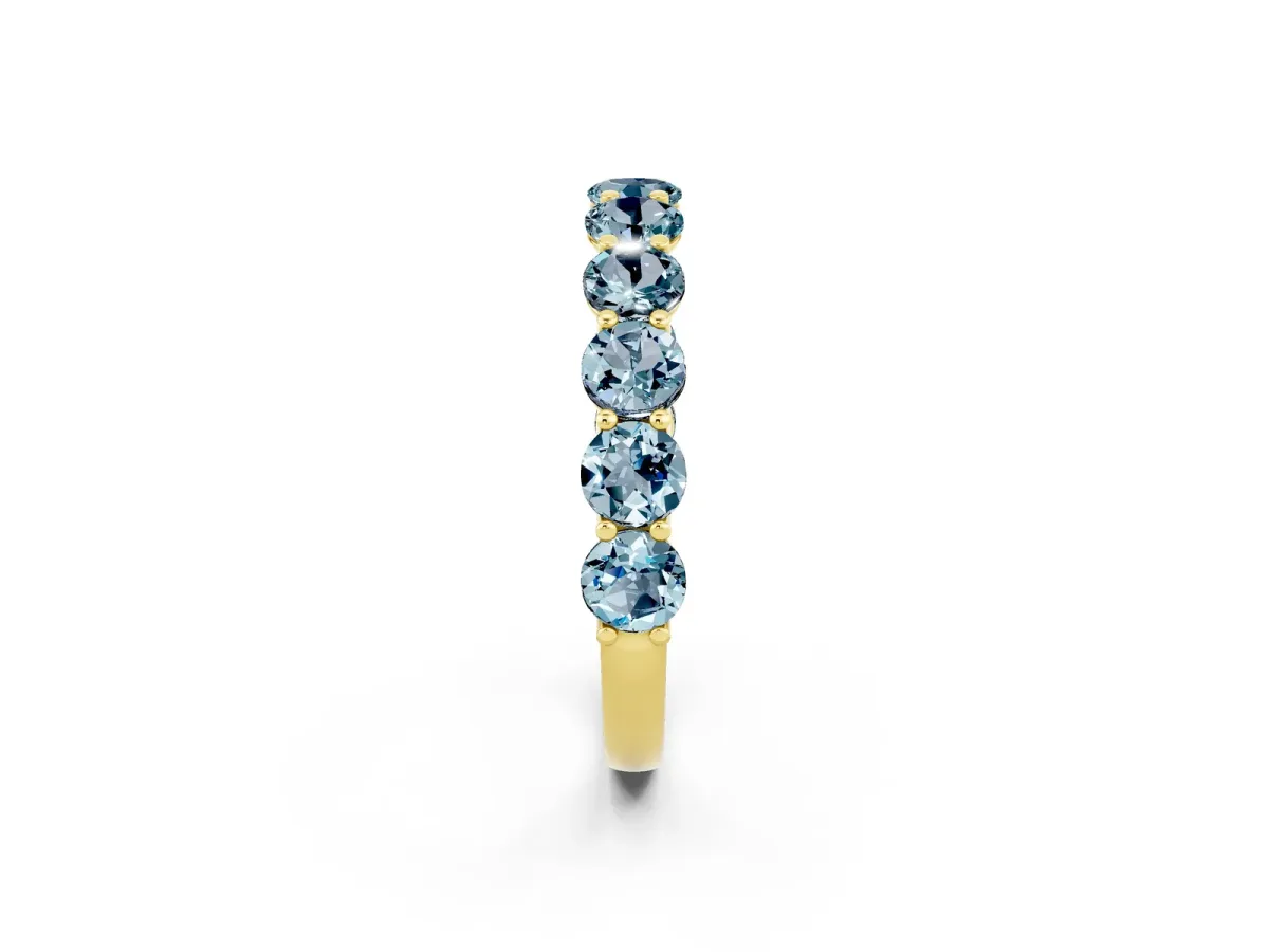 Round Aquamarine Shared Prong Eternity Band Yellow gold