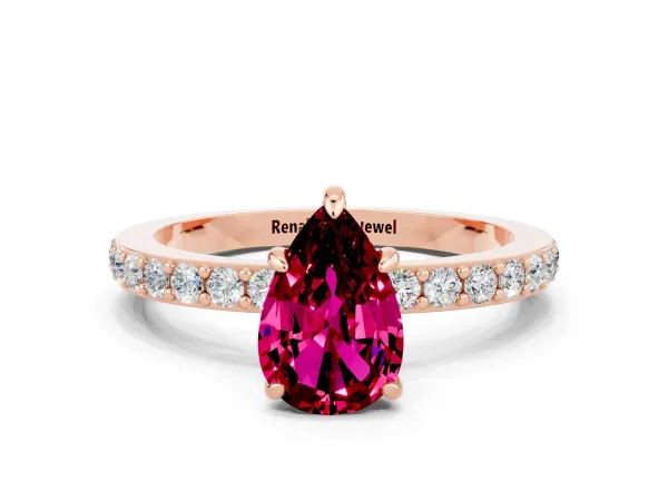 Pear Cut Garnet Solitaire Engagement Ring with Pavé Band and Four-Prong Setting Rose gold