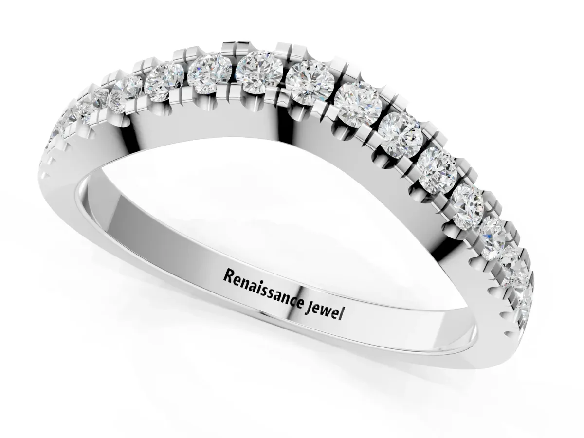 Round Diamond Pavé Curved Band with Shared Prong Setting Platinum