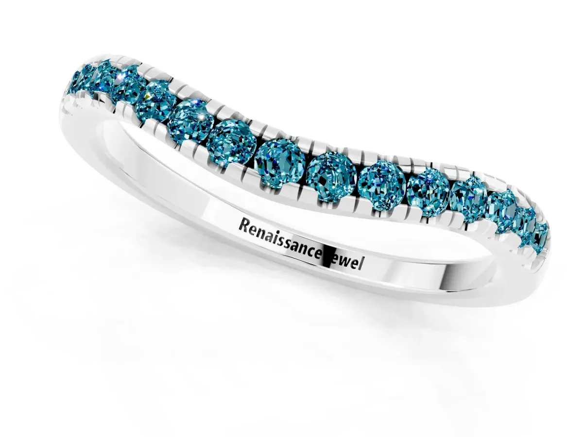 Blue Topaz Pavé Curved Wedding Band Silver