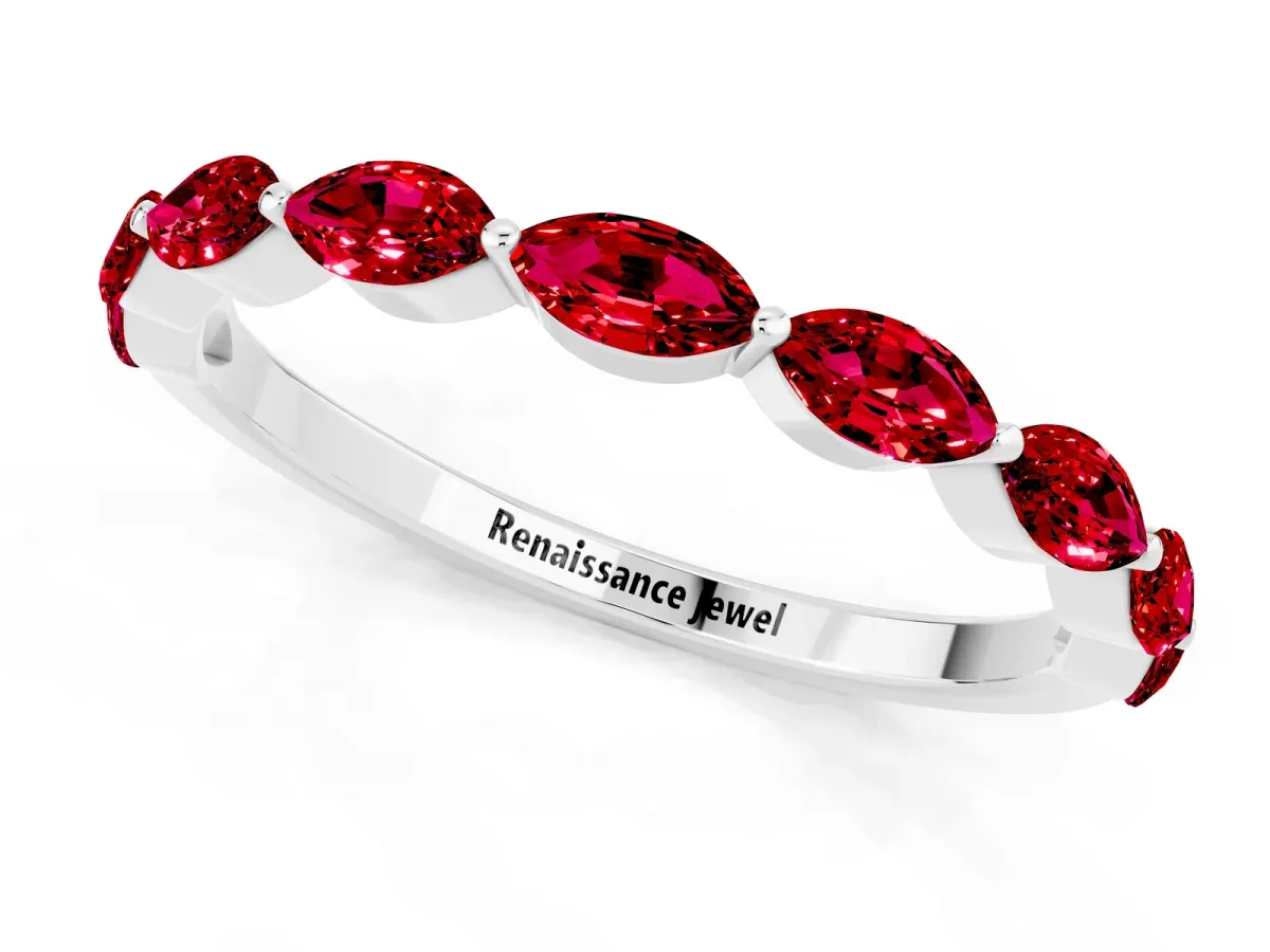 Marquise Ruby Half Eternity Band with Prong Setting Platinum