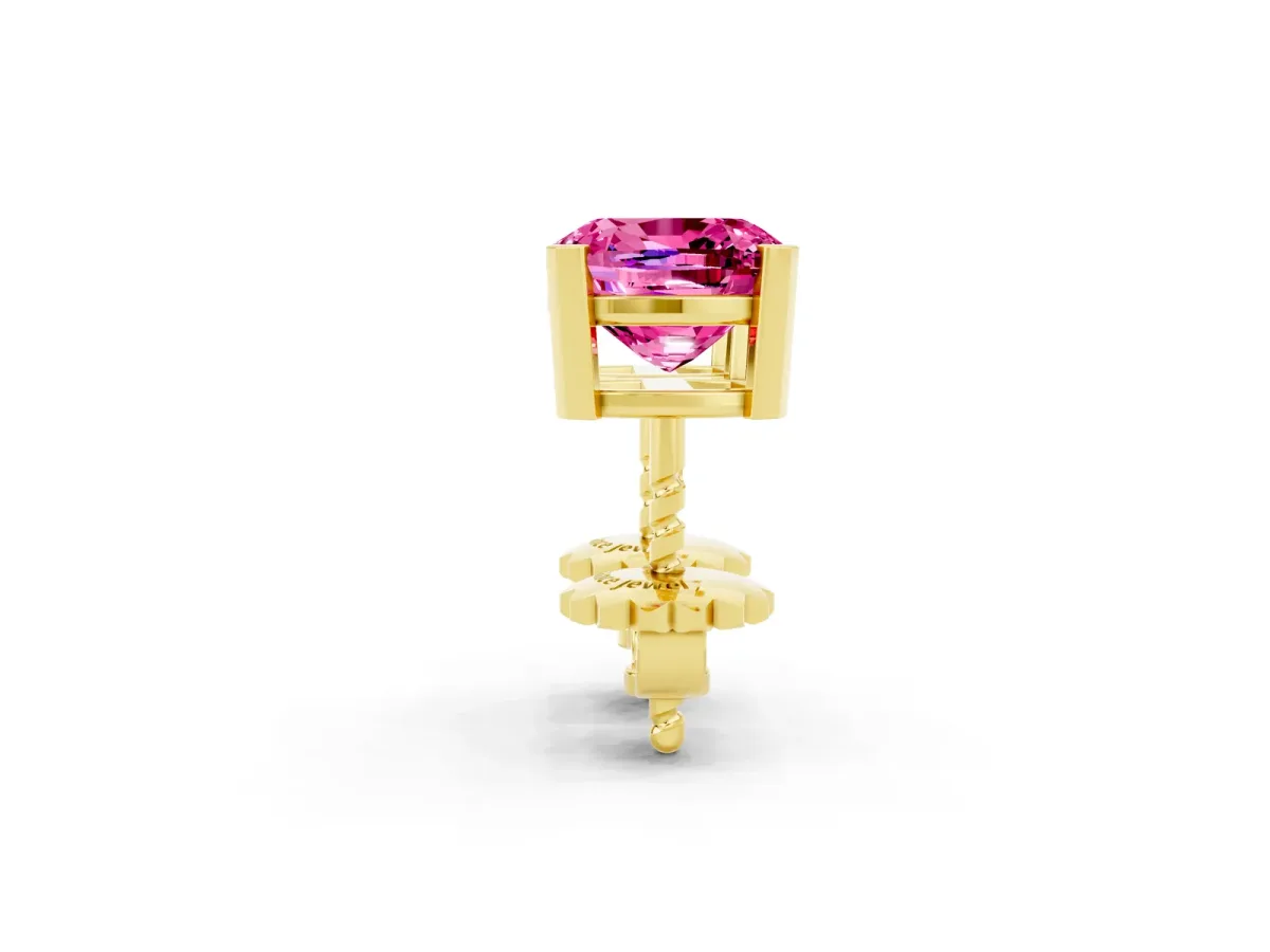 Cushion Cut Pink Sapphire Stud Earrings Yellow gold