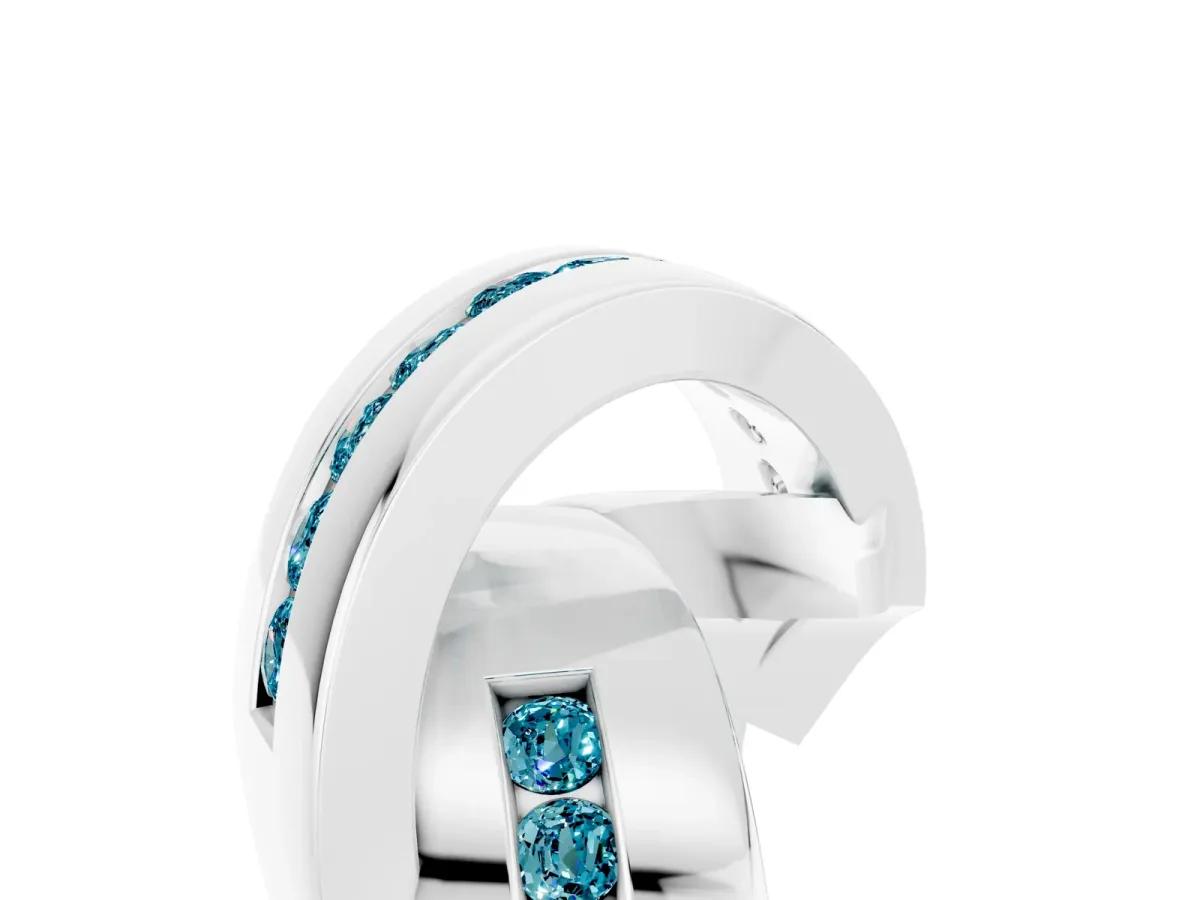 Pavé Round Blue Topaz Crossover Band with Channel Setting Silver
