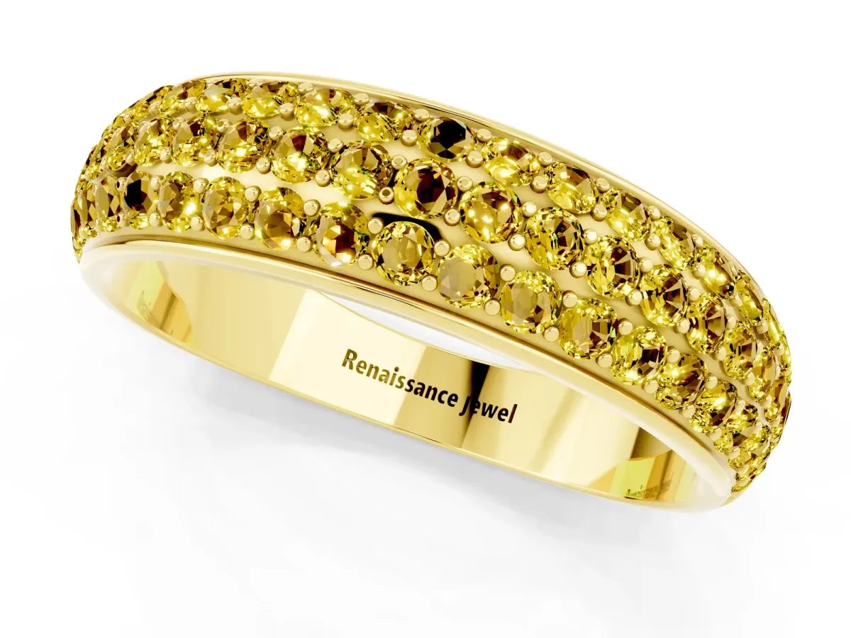 Three-Row Round Yellow Sapphire Eternity Band with Shared Prong Setting Yellow gold