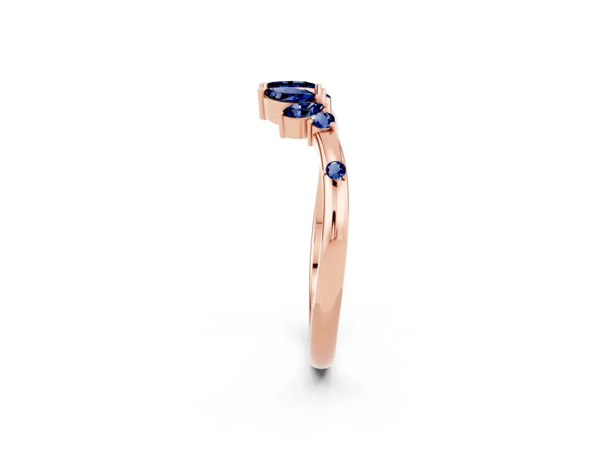 Open Marquise Cluster Blue Sapphire Band with Prong Setting Rose gold
