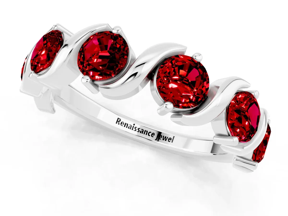 Six-Stone Round Ruby Wave Band with Shared Prong Setting White gold
