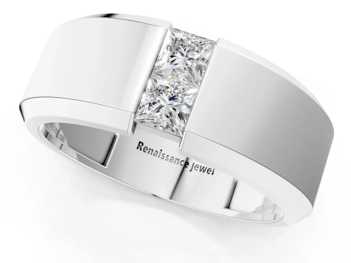 Princess Diamond Two-Stone Mens Band Platinum