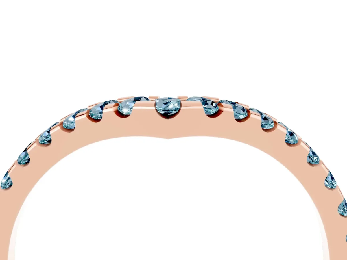Pavé Round Aquamarine Chevron Band with Shared Prong Setting Rose gold