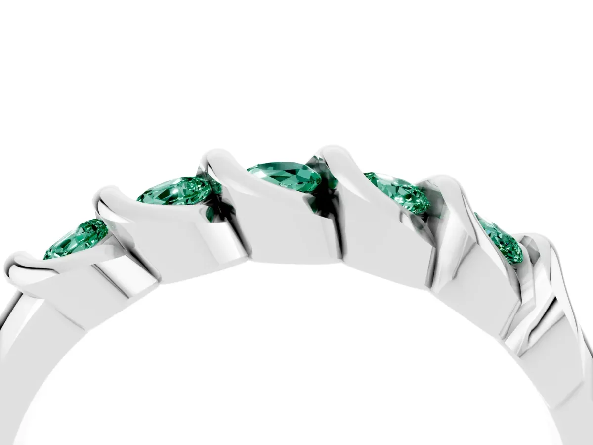 Round Green Sapphire Eternity Band with Twist Prong Setting Silver