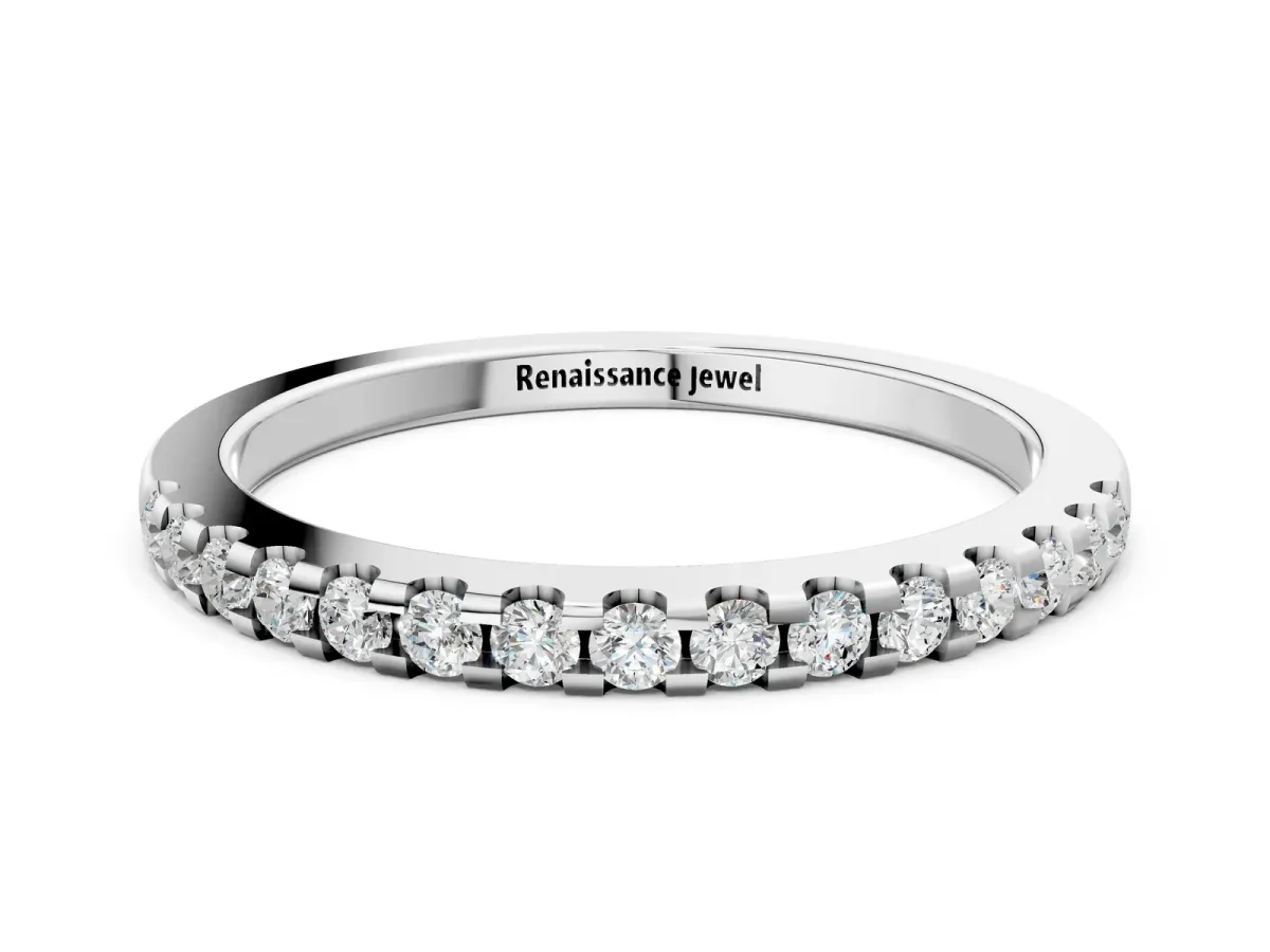 Round Diamond Half Eternity Band with Pavé Setting and Shared Prong Silver