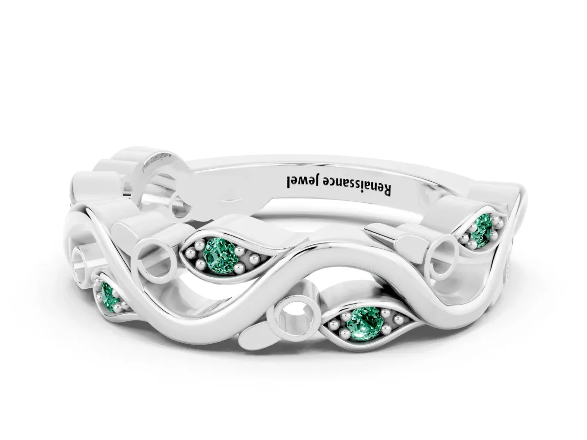 Marquise Green Sapphire Vine Eternity Band with Bezel Setting Silver