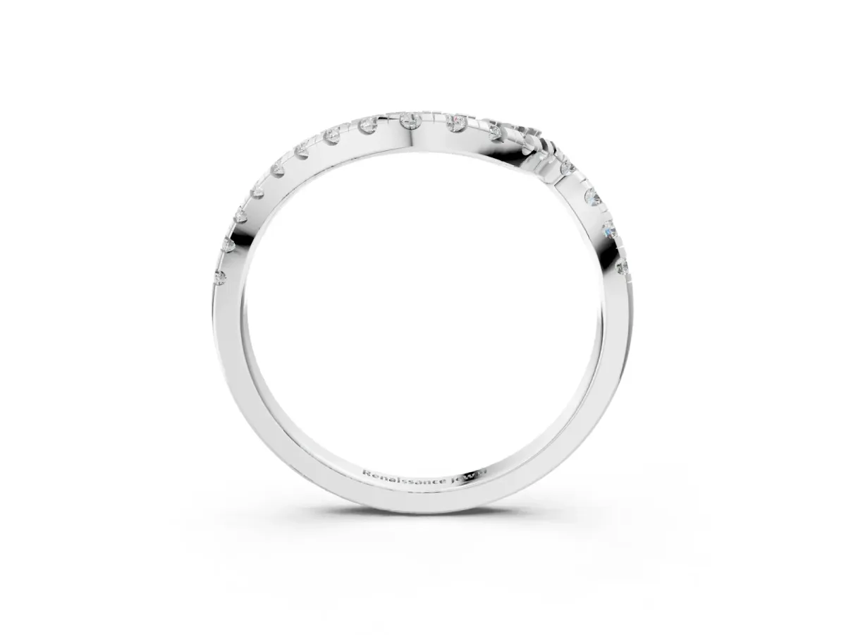 Round Diamond Pavé V-Shaped Contour Band with Shared Prong Setting Silver