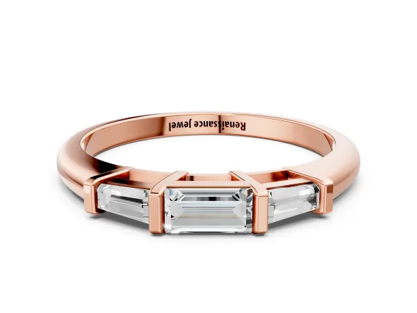 Three-Stone Baguette Cut Channel Set Diamond Band Rose gold