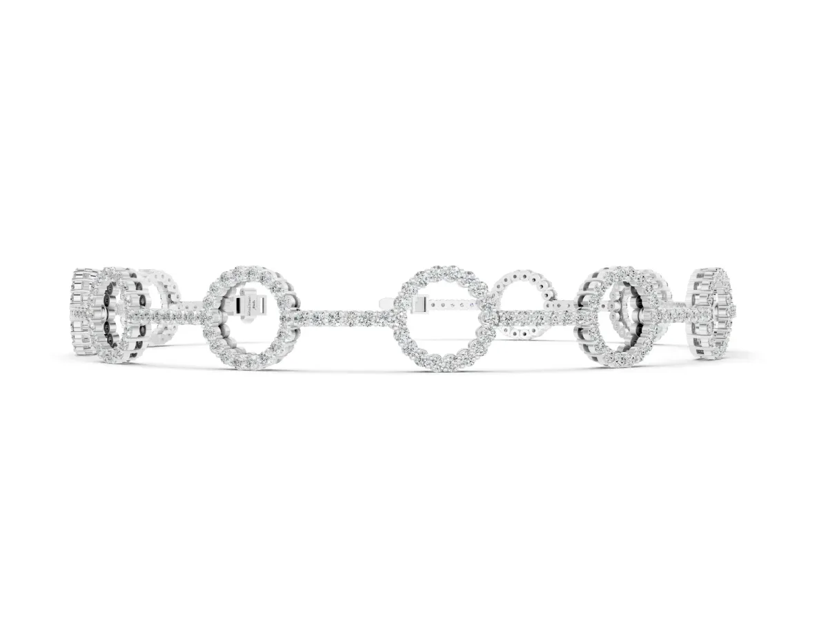Round Diamond Circle Link Tennis Bracelet with Pavé Setting White gold