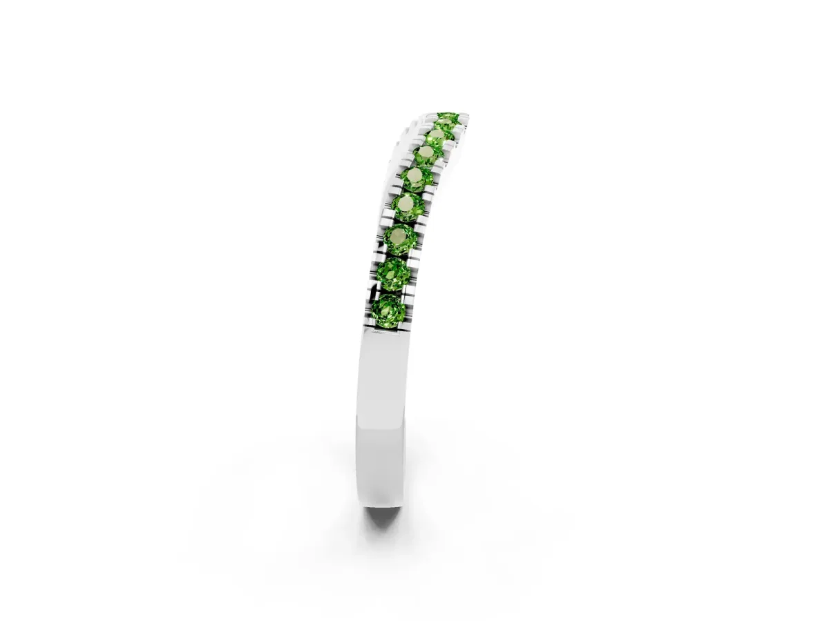 Round Peridot Pavé Curved Band with Shared Prong Setting Platinum