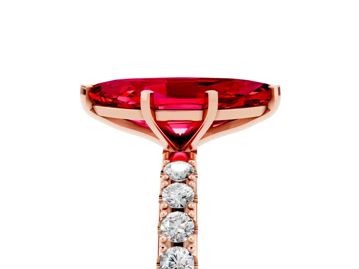 Marquise Cut Ruby Solitaire Pavé Band with Four-Prong Setting Rose gold