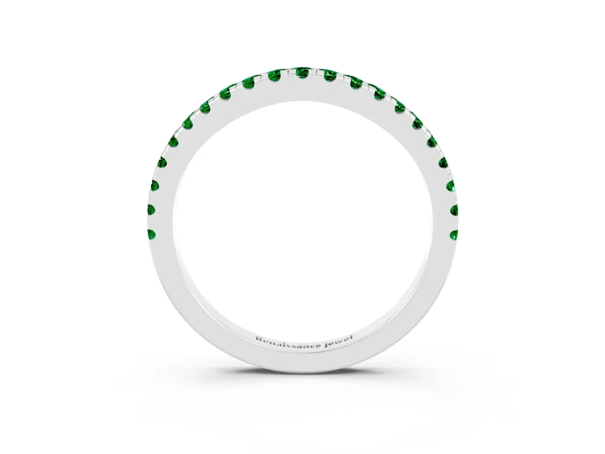 Round Emerald Pavé Half Eternity Band with Shared Prong Setting Platinum