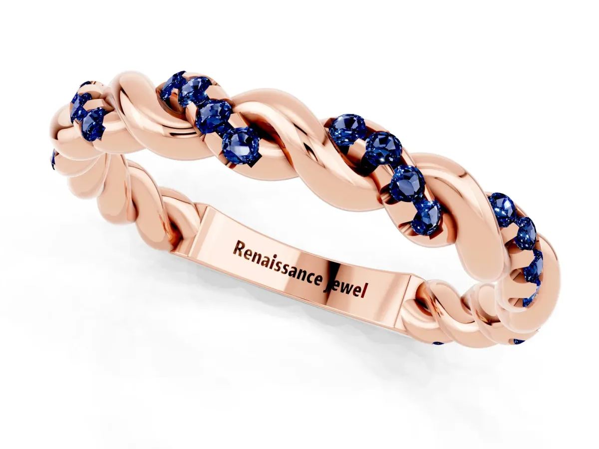 Twisted Pavé Round Blue Sapphire Eternity Band Rose gold