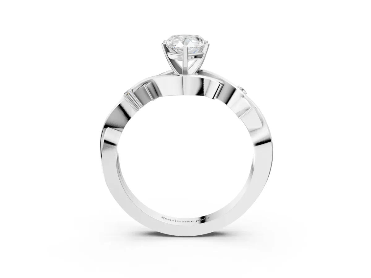 Pear Cut Diamond Solitaire Ring with Twisted Band and Prong Setting Silver
