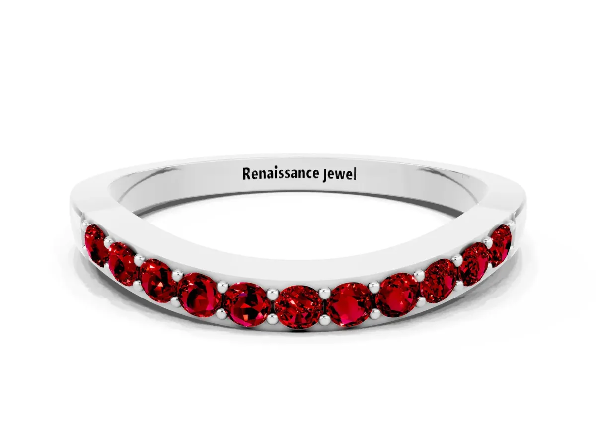 Round Ruby Curved Wedding Band with Channel Setting Silver