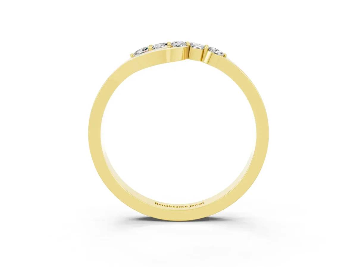 Five-Stone Round Moissanite Crossover Band with Prong Setting Yellow gold