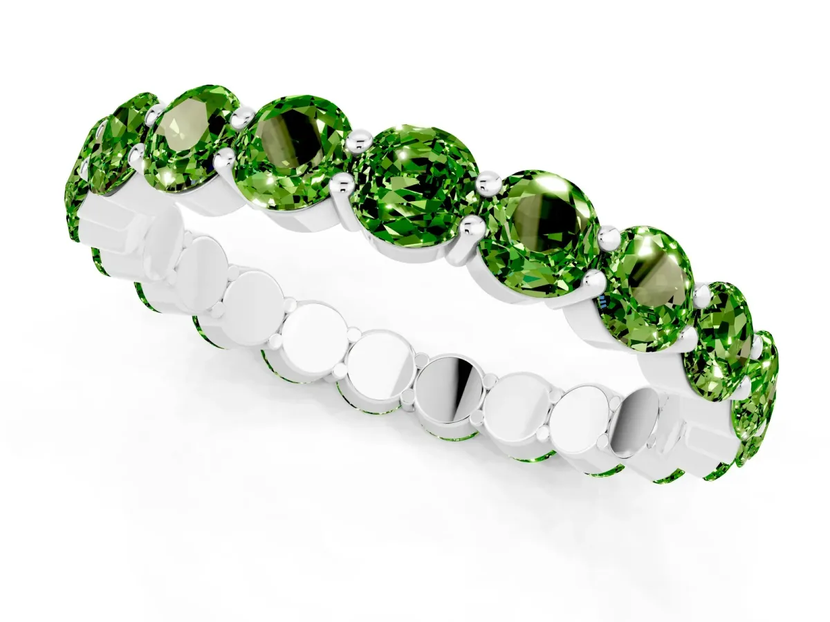 Round Peridot Eternity Band with U-Prong Setting Silver