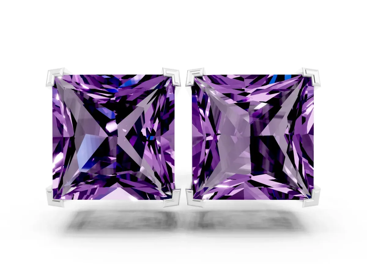 Princess Cut Amethyst Stud Earrings Platinum