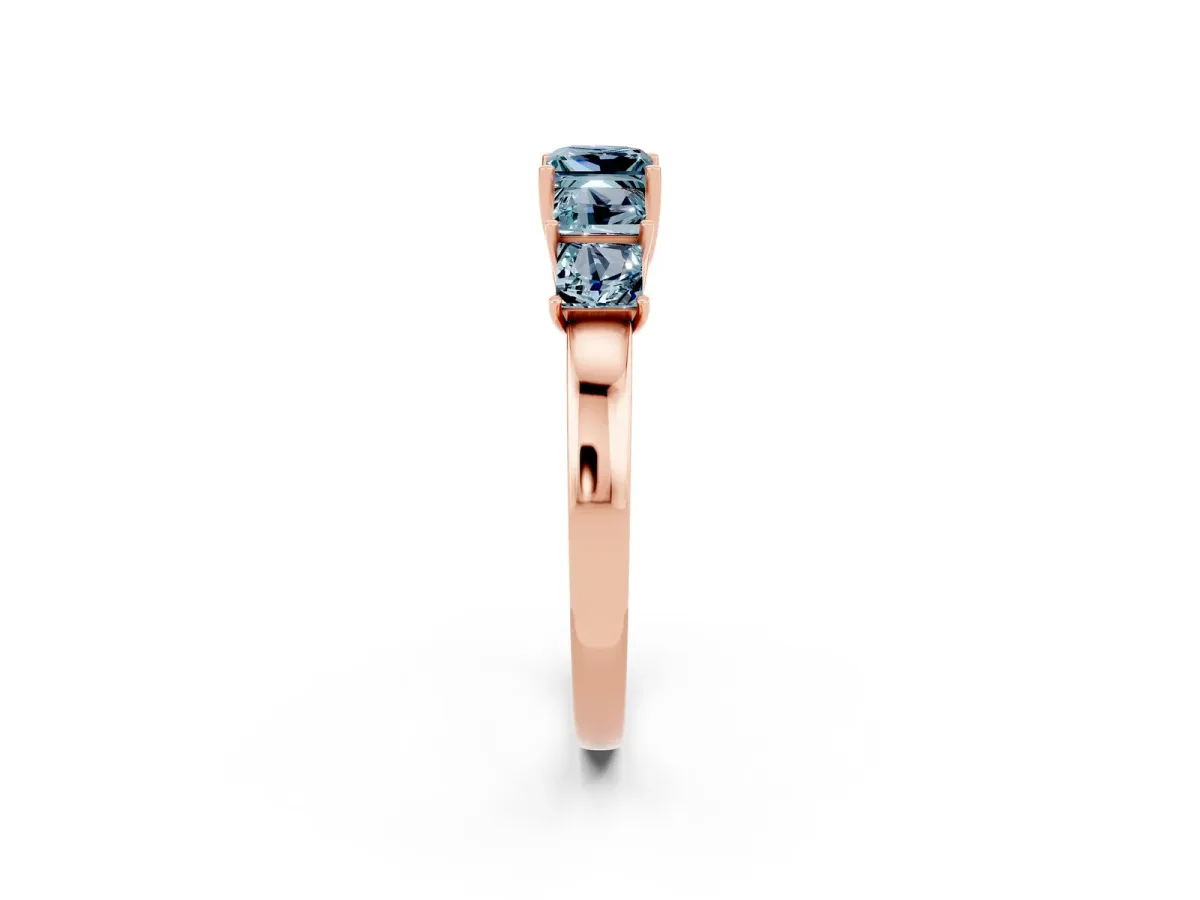 Princess Cut Five-Stone Aquamarine Ring with Classic Prong Setting Rose gold