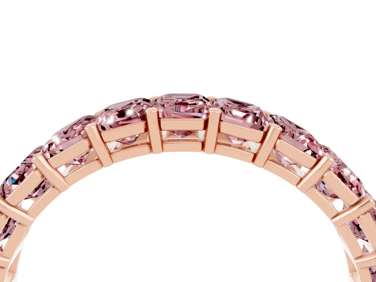 Emerald Cut Morganite Eternity Band with Shared Prong Setting Rose gold