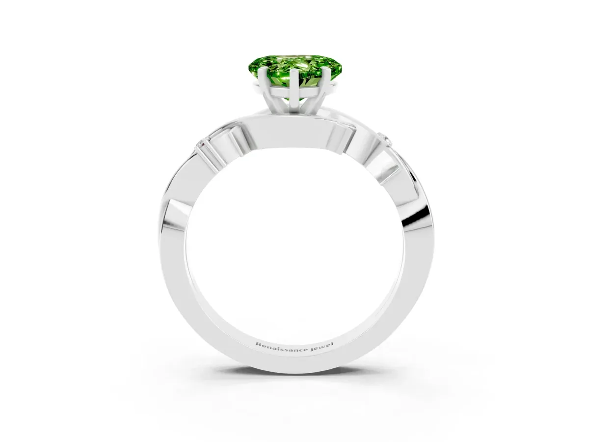 Heart Cut Peridot Solitaire Ring with Twisted Band and Prong Setting Silver