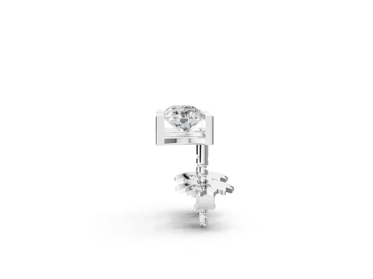 Bar Set Round Diamond Stud Earrings in White Gold Silver